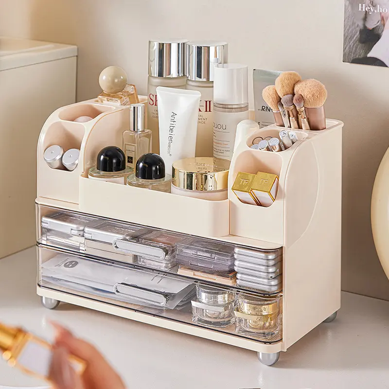 Large Makeup Organizer with Brush Holder - Bathroom Countertop Storage for Lipsticks, Nail Polishes, Perfumes, Eyeshadow Palettes, Cosmetics, Skin Care Products, Bathroom Decor