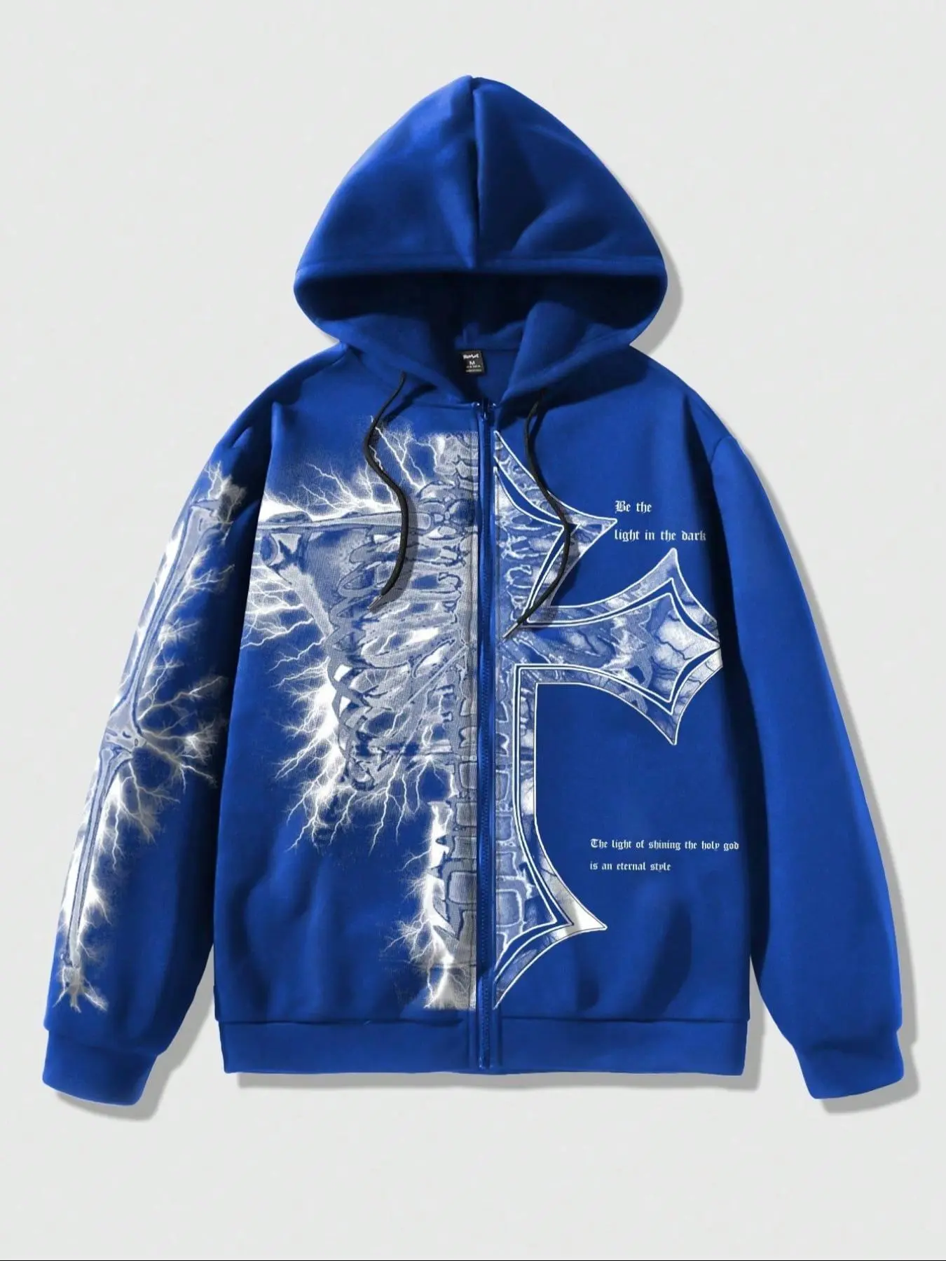 Men's Cross Print Zip Up Gothic Graphic Zipper Hoodie, Casual Loose Long Sleeve Hooded Sweatshirt for Summer, Fashion Men's Clothes for Daily Wear, Tops