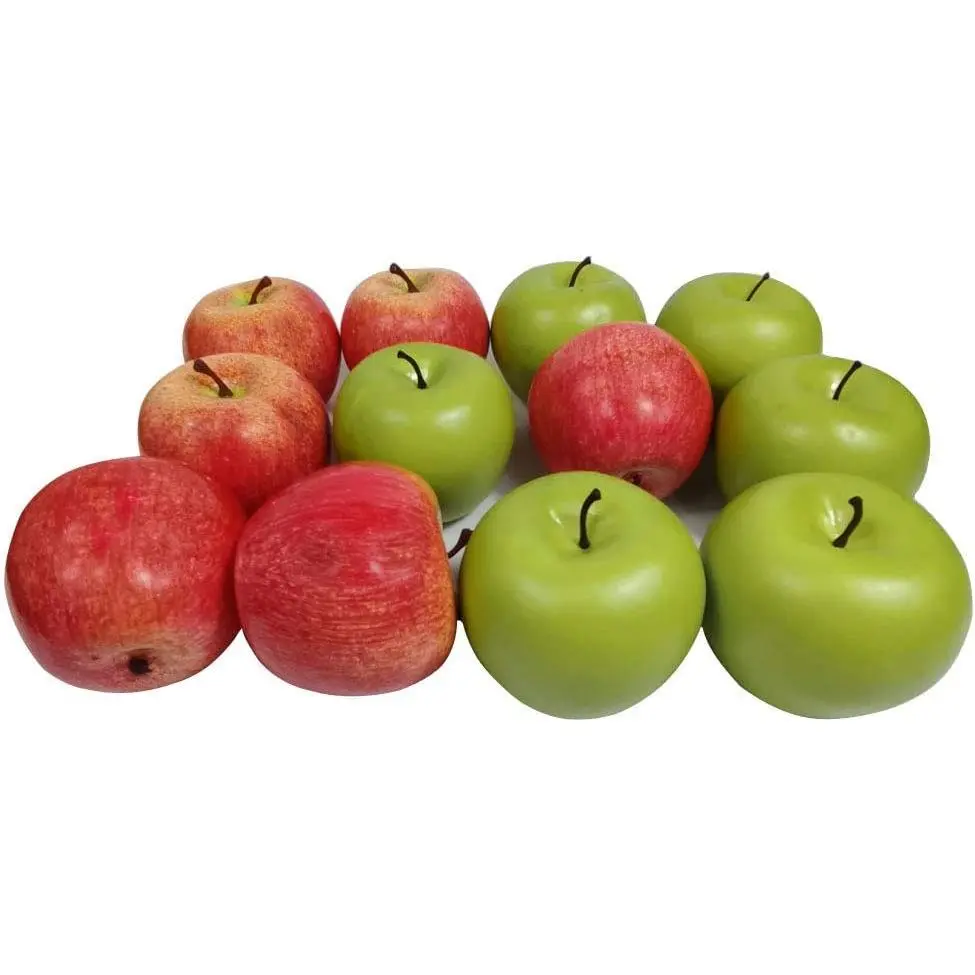 12Pcs Artificial Fruit Fake Simulation Fruit for Home Kitchen Party Photography Prop Wedding Decoration (6pcs Green +6pcs Red)