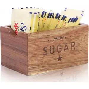 Sugar Packet Holder for Coffee Bar, Acacia Wood Sugar Packets Caddy, Farmhouse Sugar Cube Holder, Small Sugar Container Tea Bag Organizer for Table, Office, Hotel, Restaurant