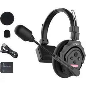 SYNCO XTalk X1 2.4GHz Wireless Headset with Microphone Intercom System Random Master Device,AI Noise Reduction,Charge 2.5 Hours Full Day's Battery Life Design for Movie Shoot Live Show Stage Performance