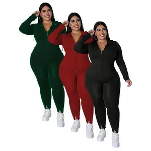 ��Plus Size�� 3 Set Solid Drawstring Zip Up Hooded Jacket & Pants Sets, Casual Long Sleeve Hooded Tops & Trousers for Spring & Fall, Women's Clothes for Daily Wear