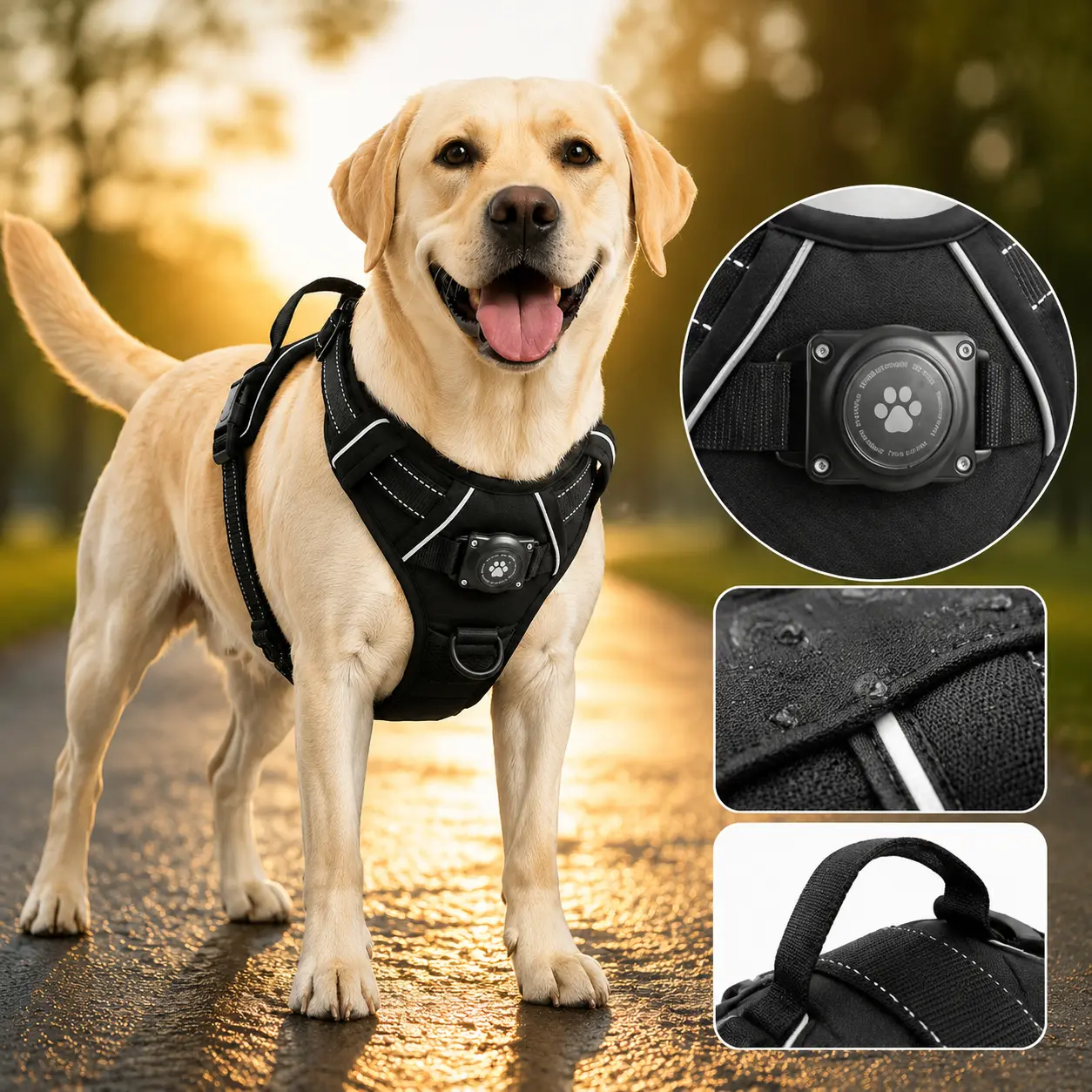 Tactical AirTag Dog Harness - Durable Reflective Strip, No-Pull Military Vest with Control Handle, Fully Adjustable Waterproof Nylon Mesh for Small-XL Dogs, Durable Reflective Harness, Reflective Strip Harness