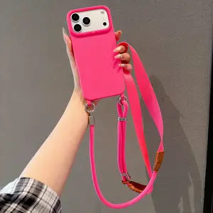 Minimalist Solid-Color Lanyard Phone Case For iPhone 17 16 15 14 13 12 11 Pro Max XS XS Max XR – Crossbody Lanyard Phone Case