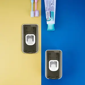 2 Slot Toothbrush Holder and Toothpaste Dispenser Wall Mounted, Automatic Toothpaste Squeezer, 2 in 1 Tooth Brush Toothpaste Organizer for Shower (Dark Amber 2Pack)