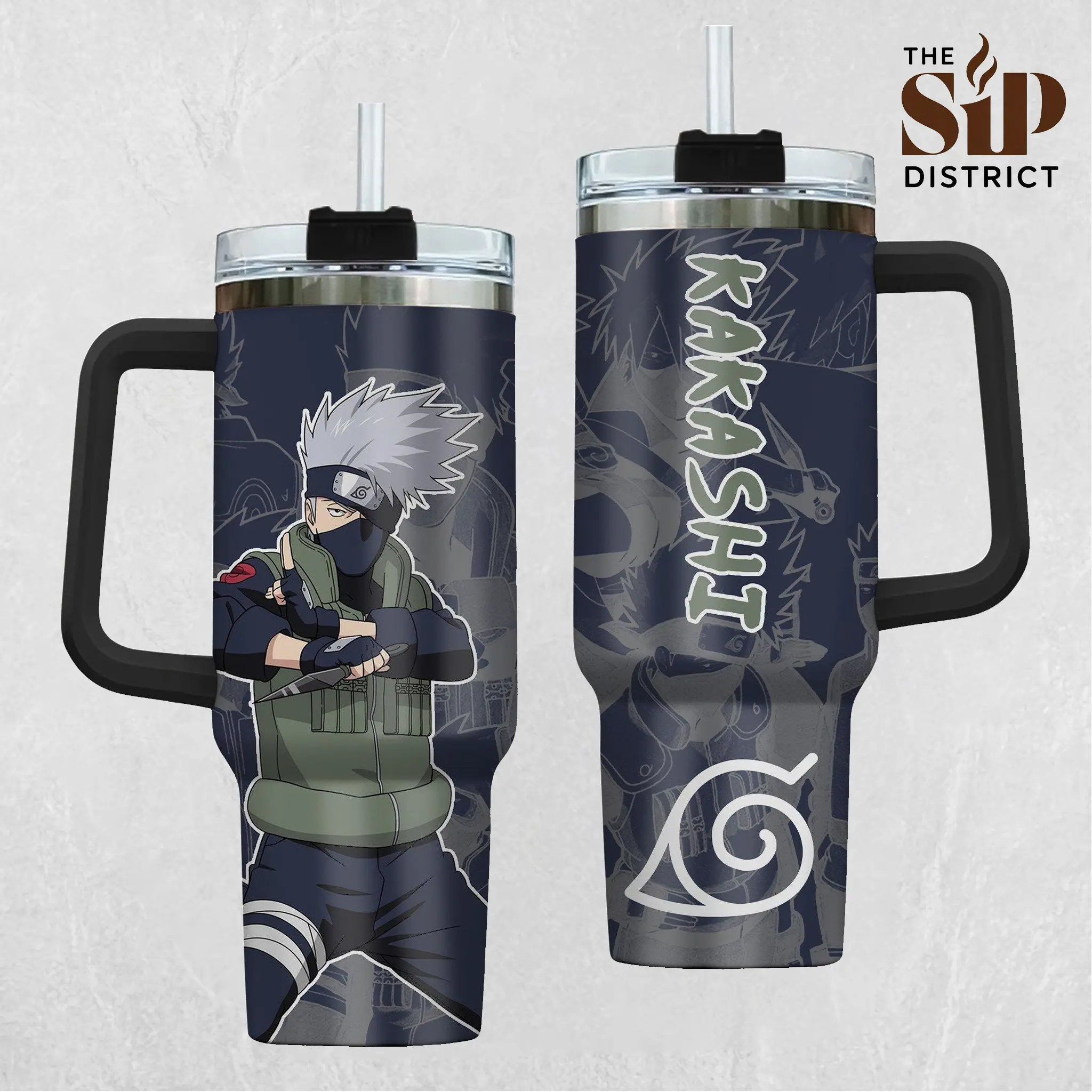 The Sip District. Kakashi Ninja Copy 20oz & 40oz Handle Tumbler, Naruto Shippuden Anime Stainless Steel Travel Mug, Vacuum Insulated Otaku Cup, Gift for Anime Fans