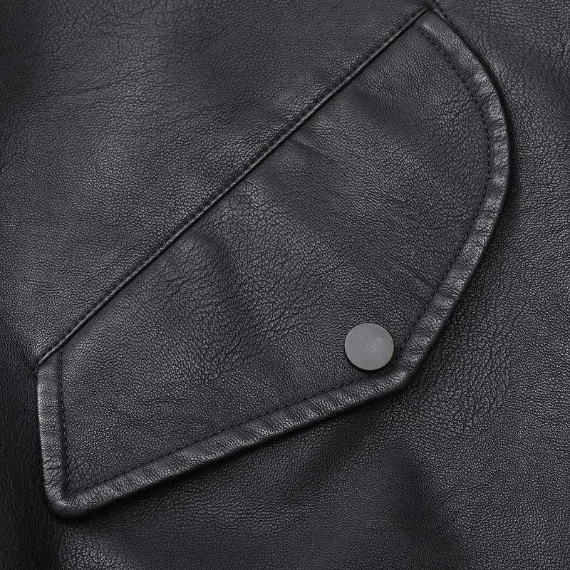 Men's Black PU Leather Bomber Jacket - Contrast Green Stripes & Embroidered Logo, Utility Arm Pocket Stylish Casual Fall Winter Coat