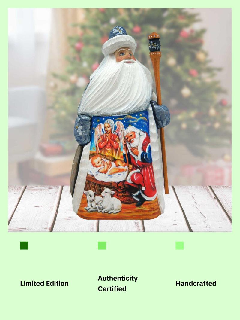 Santa Adoration Hand-Painted WOODCARVED Masterpiece by G. DeBrekht - Nativity Holiday Decor - 821598