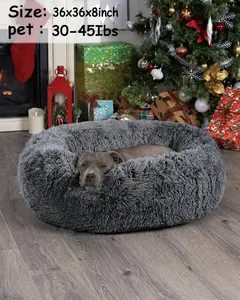 SummerVibes Petloves Gifts: Calming donut cuddler for dogs and cats, anti-anxiety warming cozy soft round bed, fluffy faux fur plush cushion for small and medium dogs and cats (20", 24", 27", 30", 36")