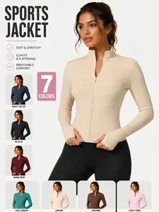 Women's Sculpting Slim Fit Yoga Jacket, Full Zip Stand Collar Soft Breathable Long Sleeve Athletic Coat for Daily Wear Gym