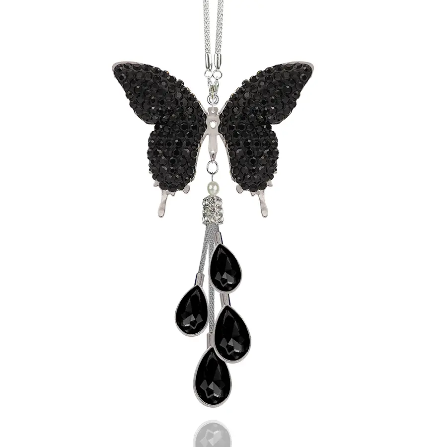 Crystal Butterfly Car Charm with Rhinestone Wings & Pearl Drops, 29cm Adjustable Rearview Mirror Pendant, Girly Cute Interior Car Decorations & Accessories, Car Decorations Interior, Accessories For Car