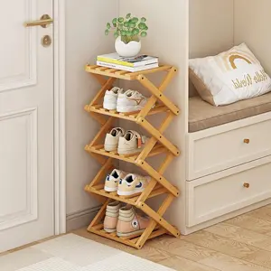 Bamboo Foldable Shoes Organizer - Free Standing Multi-Layer for Entryway, Closet, Bedroom, Hallway - Natural Wood Color Racks Wooden