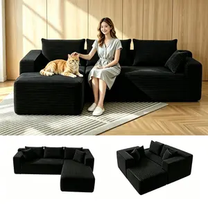 L-Shape Chaise Cloud Sectional Boneless Couches - Modular Upholstered Deep Seating Living Room Furniture, No Assembly High-Density Foam Plush Oversized Rivet Leather, Storage Massage Gaming Recliner Loveseat with Compression Bed