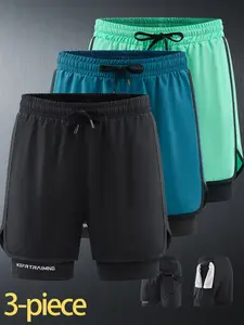 Multifunctional Gym Shorts Set, Three-Piece Design with, Dark, and, Ideal for Various Sports Needs, Stylish and Practical, Stretch Shorts, Athletic Shorts, Fitness Shorts, Sweat Shorts Set, Athletic wear shorts, Athletic running shorts