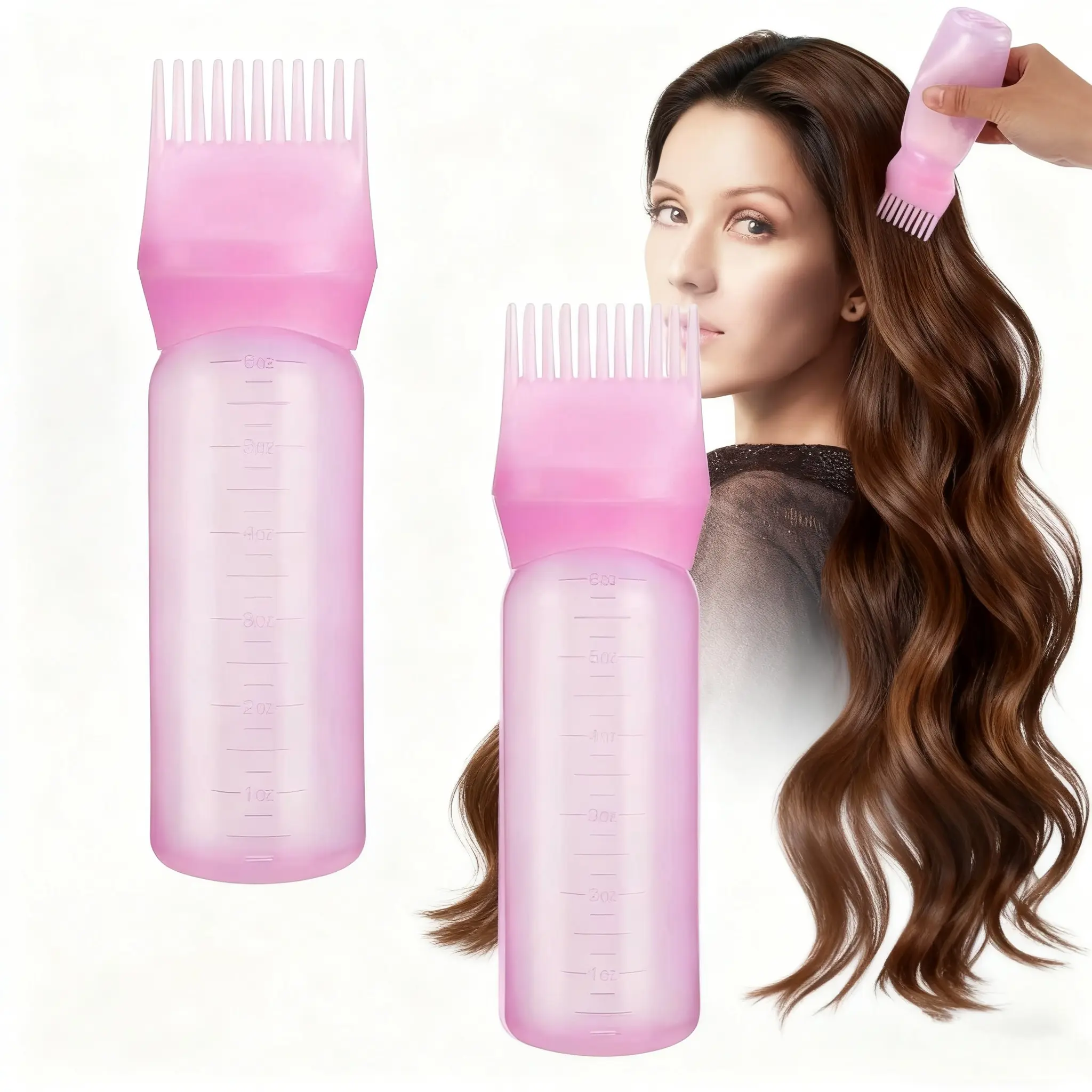 2-Pack 6 oz Root Comb Applicator Bottle, Hair Oil & Dye Applicator with Graduated Scale for Hair Care