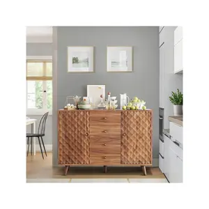 47inch Farmhouse Sideboard Buffet Cabinet Wood Storage Cabinet With 4 Drawers and 2 Doors Rustic Kitchen Buffet  Dining Room Storage Living Room Console Buffet Table  Sideboard Cabinet Hutch