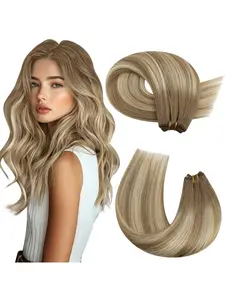 Weft hair Extensions Natural Hair Weave Seamless Hair Extensions Thick Straight one piece 50g/pack DIY cutting available Long Lasting Style Black Brown to Platinum Blonde Highlights #B2/5 #B4/60
