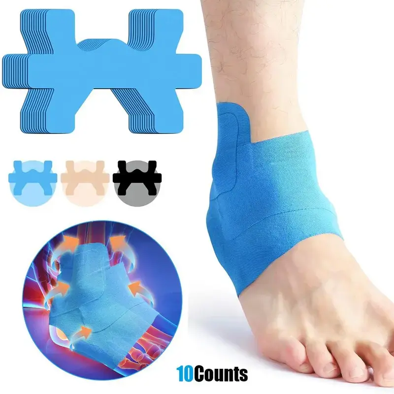 10pcs Precut Kinesiology Tape for Ankle - Original Cotton Breathable Elastic Kinesiotape, Stabilizing Support for Ligaments & Muscles, Pain Relief & Ankle Sprain Minimization (Black), Kinesiotape Sports Tapes, Stabilizing Sports Tapes