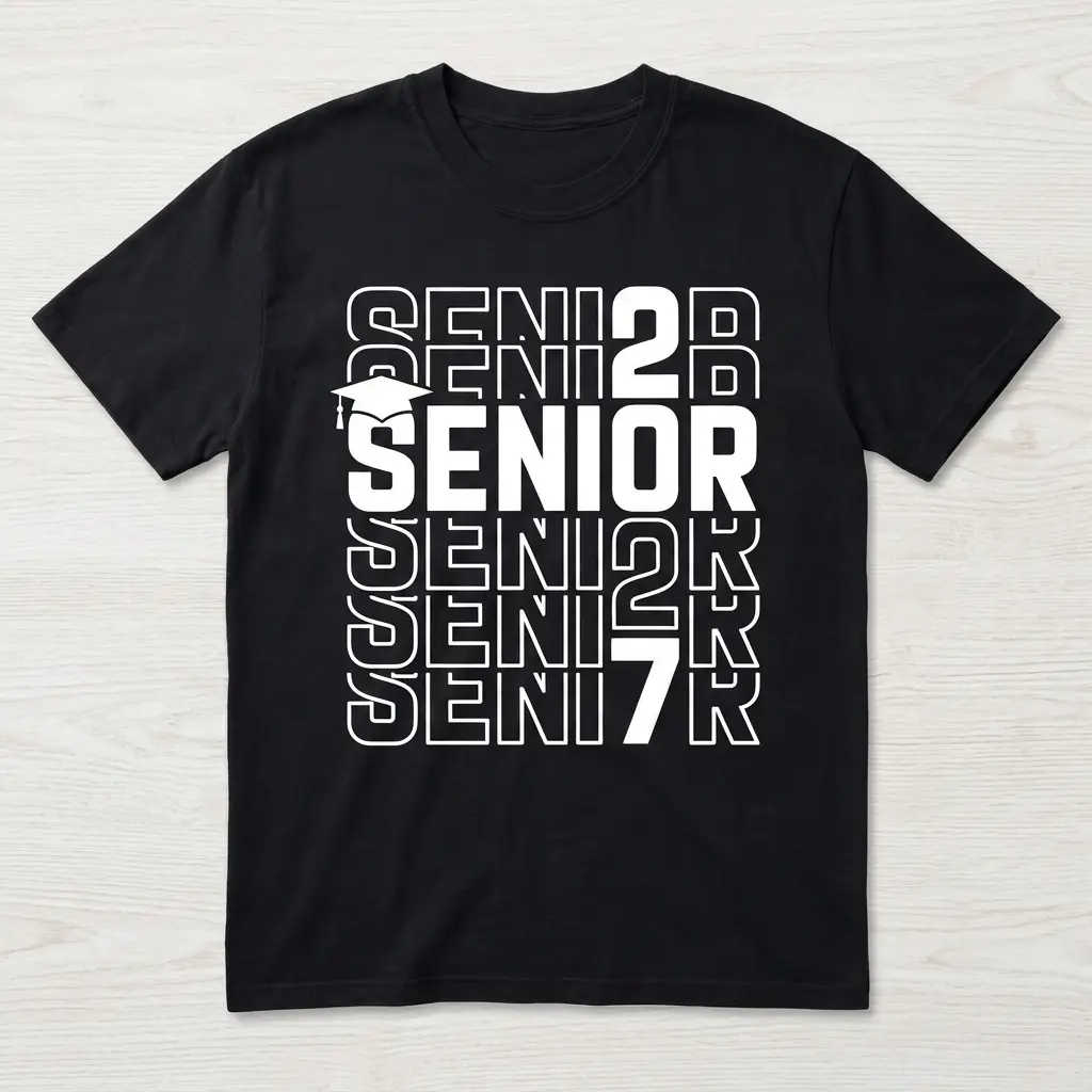 Women’s “SENIOR 2027” graphic print tee, vintage cap aesthetic slogan T-shirt, soft fabric academic countdown blouse, trendy campus outfit girls’ clothing