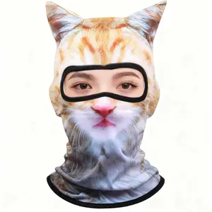 3D Cat Balaclava with Movable Ears - Adjustable Breathable Face Cover for Skiing, Halloween Costume, Festival Cosplay & Outdoor Adventures | Funny Animal Design  ski  mask