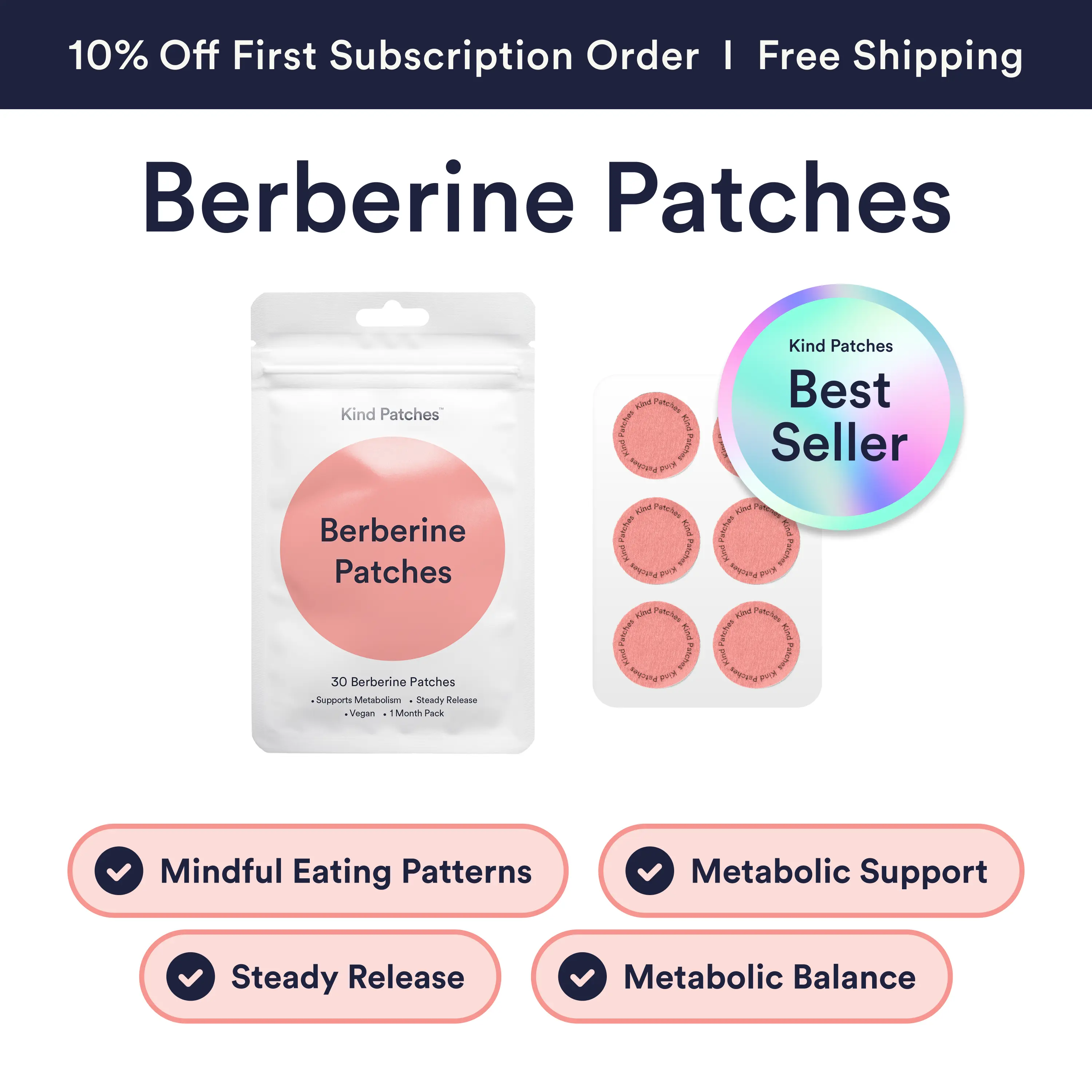 Kind Patches: 30 Berberine Patches, Steady Release, Vegan, 1 Month Pack