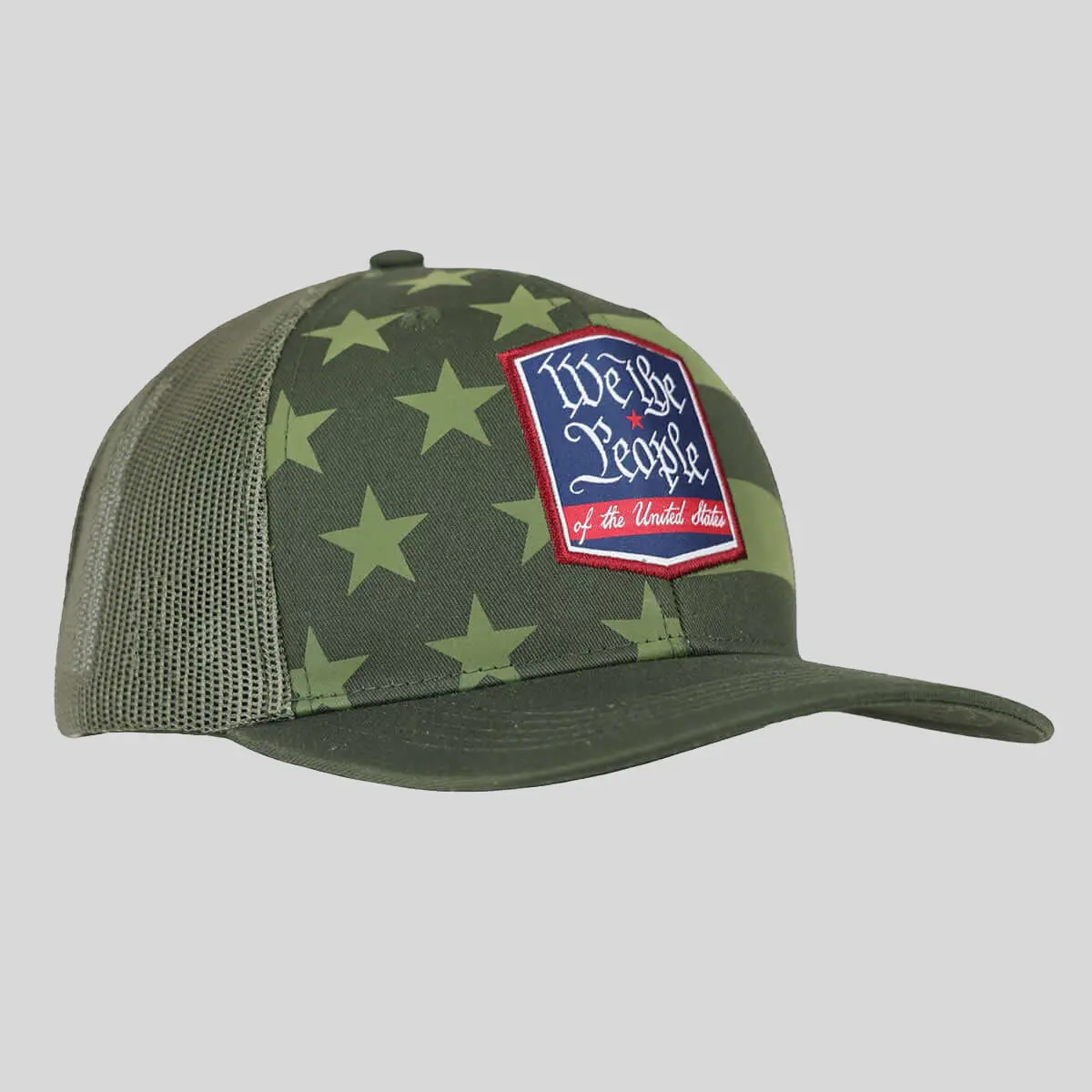 HOLD FAST Men's Patriotic Cotton/Polyester Cap, Rugged Branded Print Hat with American Symbolism Graphic, We The People Green Design, Branded Print Hats, American Symbolism Graphic Hats