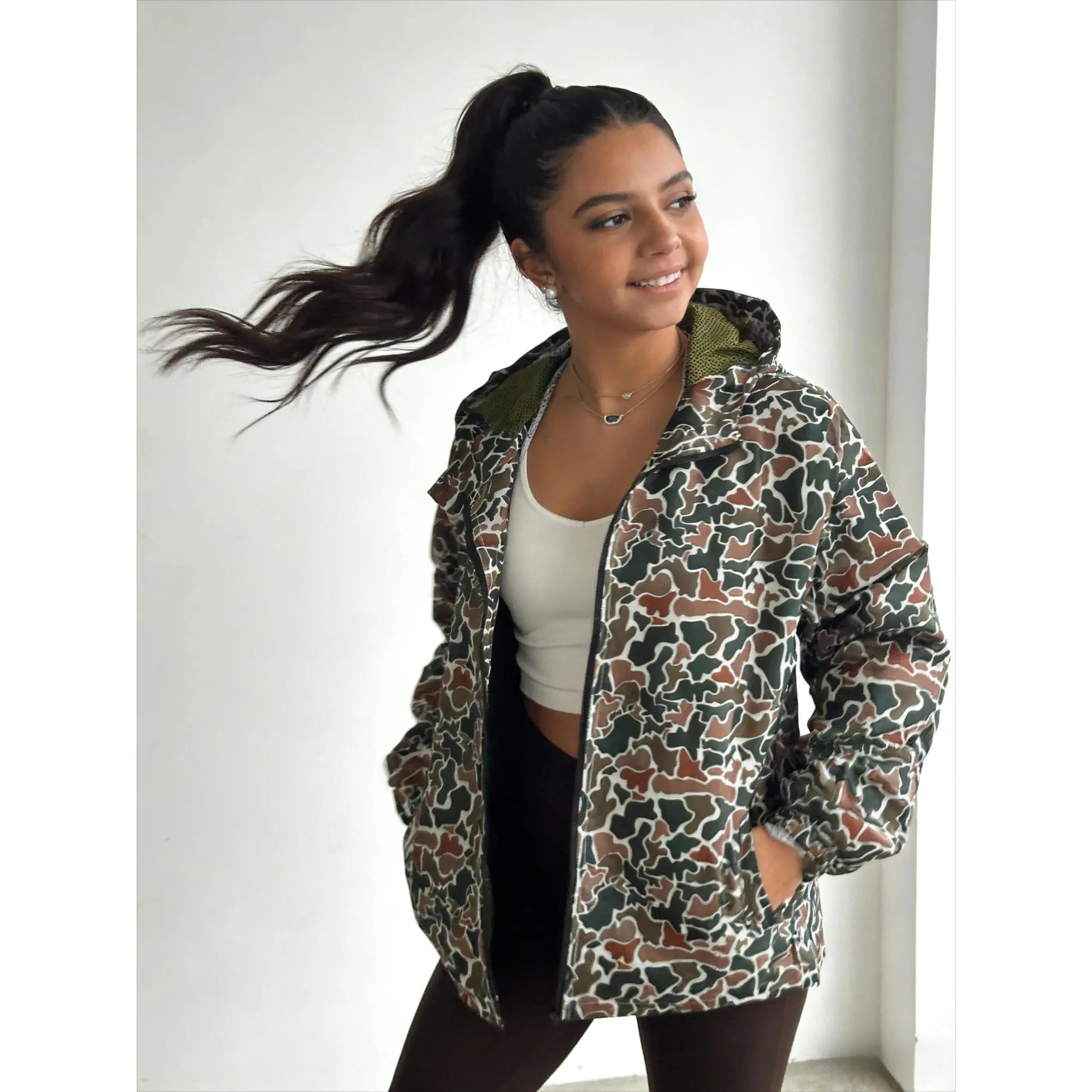 Women's Camouflage Hoodie Jacket - Full-Zip Hooded Pullover with Collar, Casual Camo Zipper Jacket for Daily Wear & Outdoor, Women's Clothing