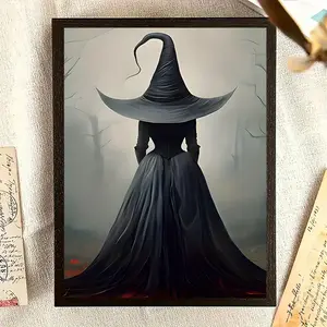 Witch Canvas Art Print, Frameless 12x16 to 24x28 Inch Mystical Forest Scene, Halloween Poster for Bedroom, Living Room, Office, or Bathroom Decor, Halloween Decorations, Perfect for