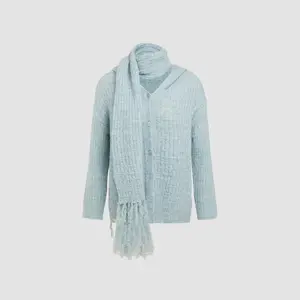 Cider [size 2-10] Wool-blend Hooded Button Cardigan With Scarf