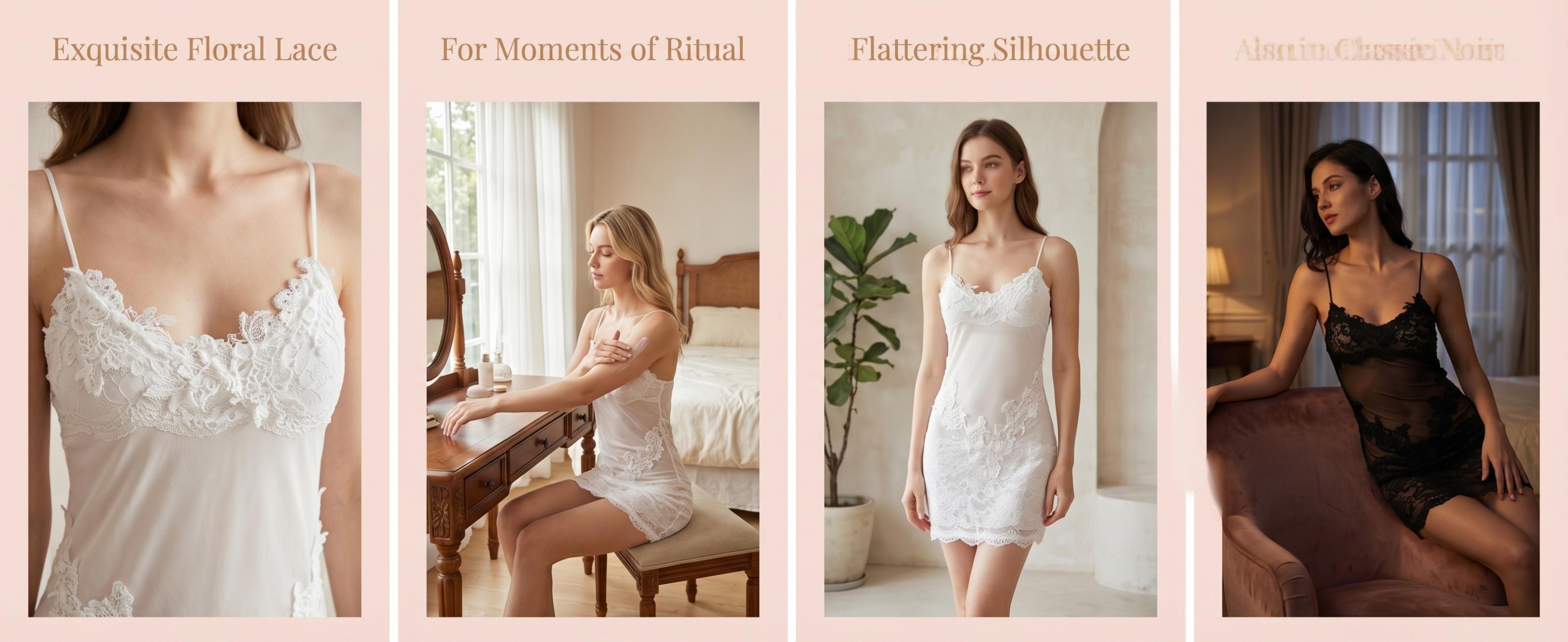 SILIX Lace Trim Mesh Chemise Lingerie Set - Sexy 3D Floral Embroidery Nightgown with Adjustable Spaghetti Straps & Sculpting Effect Mini Slip Dress Sexy Feminine Lingerie Set Underwear