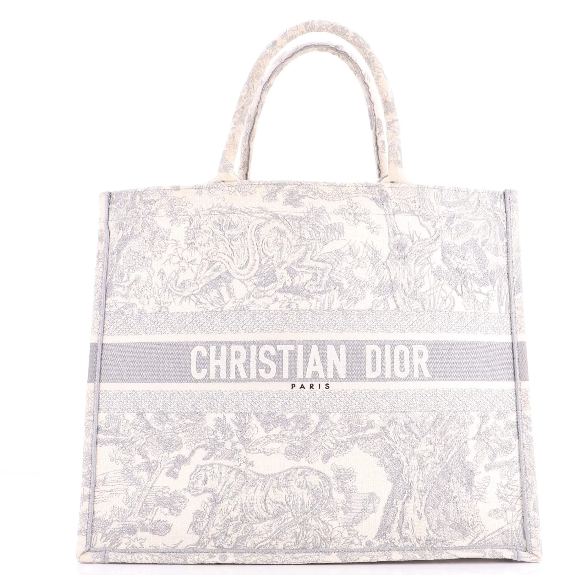 Pre-owned Dior Canvas Plain Tote Bags REBAG Christian Book Tote Embroidered Canvas Large by Rebag