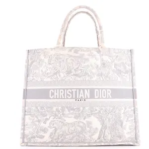 Pre-owned Dior Canvas Plain Tote Bags REBAG Christian Book Tote Embroidered Canvas Large by Rebag