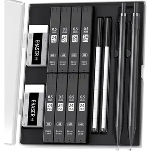 Metal Mechanical Pencils 0.5mm, 2 count Mechanical Pencils 0.5 with Dual Spring, 8 Tubes HB Lead Refills, 2 count 4B Erasers and 18 count Eraser Refills, Mechanical Pencil Set for Writing Drawing