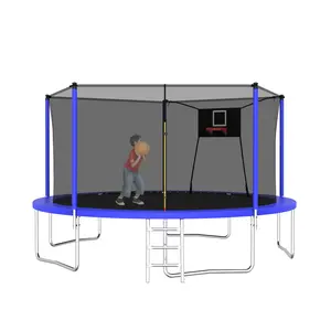 14FT Trampoline Sports Fitness Trampolines with Enclosure Net Recreational Trampolines for Outdoor Indoor ASTM F381-16 & F2225-15 Standards Safety First