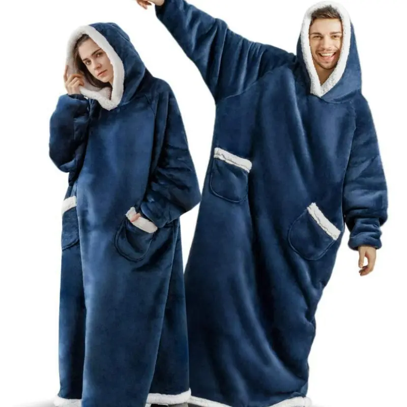 1pc Cozy Hooded Fleece Blanket Throw with Sleeves - Contemporary Style, Machine Washable, 300-350gsm Polyester Flannel Blanket for Adults (Home Supplies), Cozy Hooded Blanket