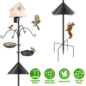 Heavy-Duty 94-Inch Squirrel-Proof Bird Feeding Station Pole with Adjustable Heights & Hooks for Outdoor Use