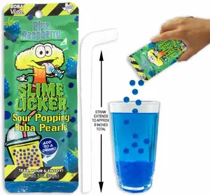 Slime Licker Blue Raspberry Sour Popping Boba Pearls, 3 oz. Drink Beverage