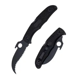 EDC Folding Knive Black & Silver Non-Slip Textured Handle With Spyder Hole, One Hand Opening For Outdoor Camping & Kitchen Use