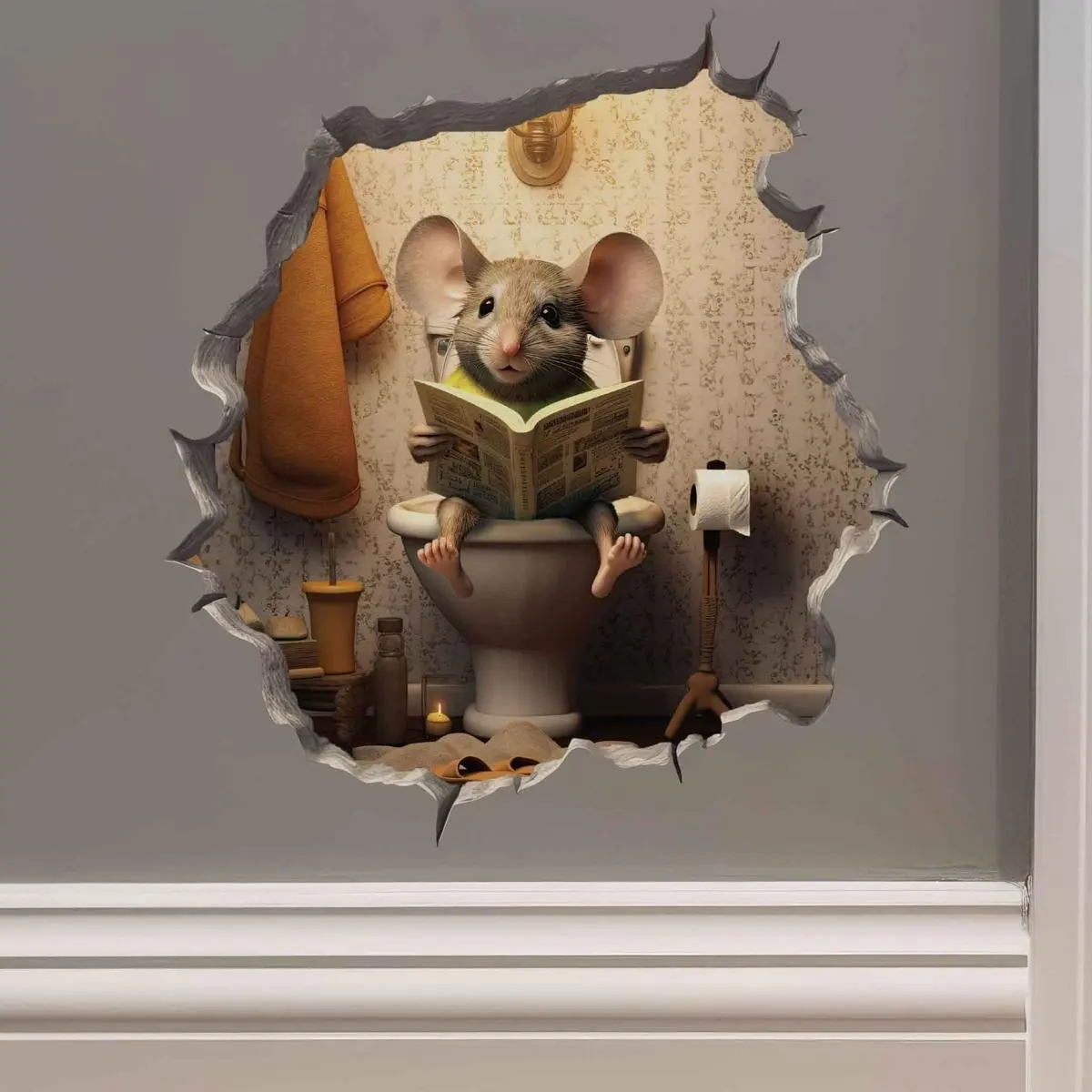 2D Toilet Mouse Hole Decal - Funny Wall Sticker for Bathroom, Laptop & Luggage | Humorous Decor for Home