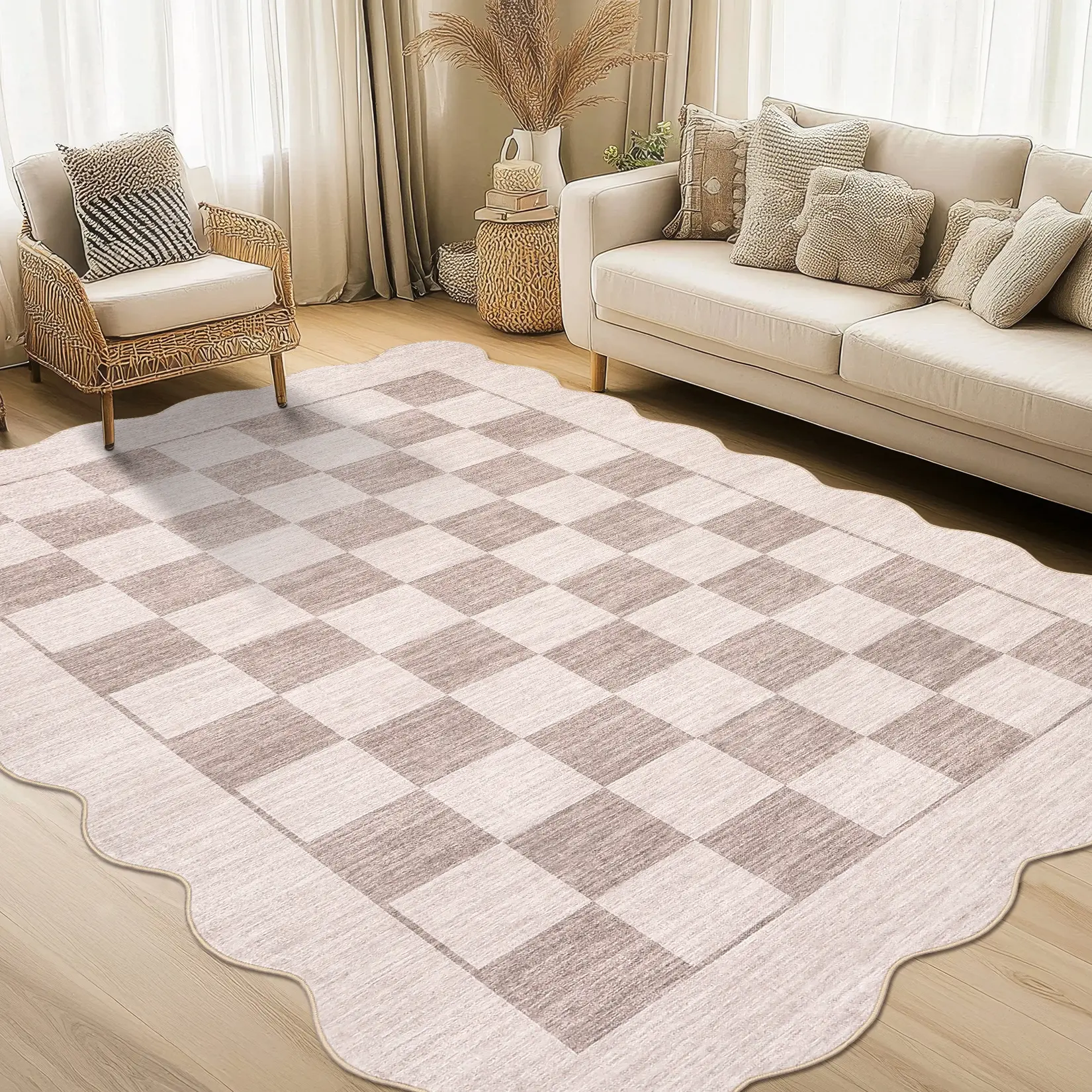 Modern Fan-shaped Edge Anti-slip Rug, Modern Checkerboard Rug Soft and Non-shedding Foldable Rug Stain-resistant and Anti-slip for Bedrooms Living Rooms Playrooms and Children's Rooms carpet