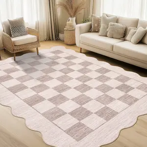 Modern Fan-shaped Edge Anti-slip Rug, Modern Checkerboard Rug Soft and Non-shedding Foldable Rug Stain-resistant and Anti-slip for Bedrooms Living Rooms Playrooms and Children's Rooms carpet