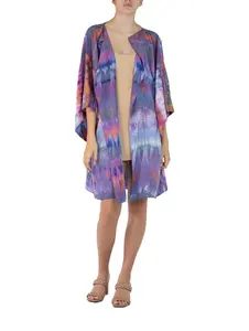 MORPHEW COLLECTION Purple & Orange Silk Kimono