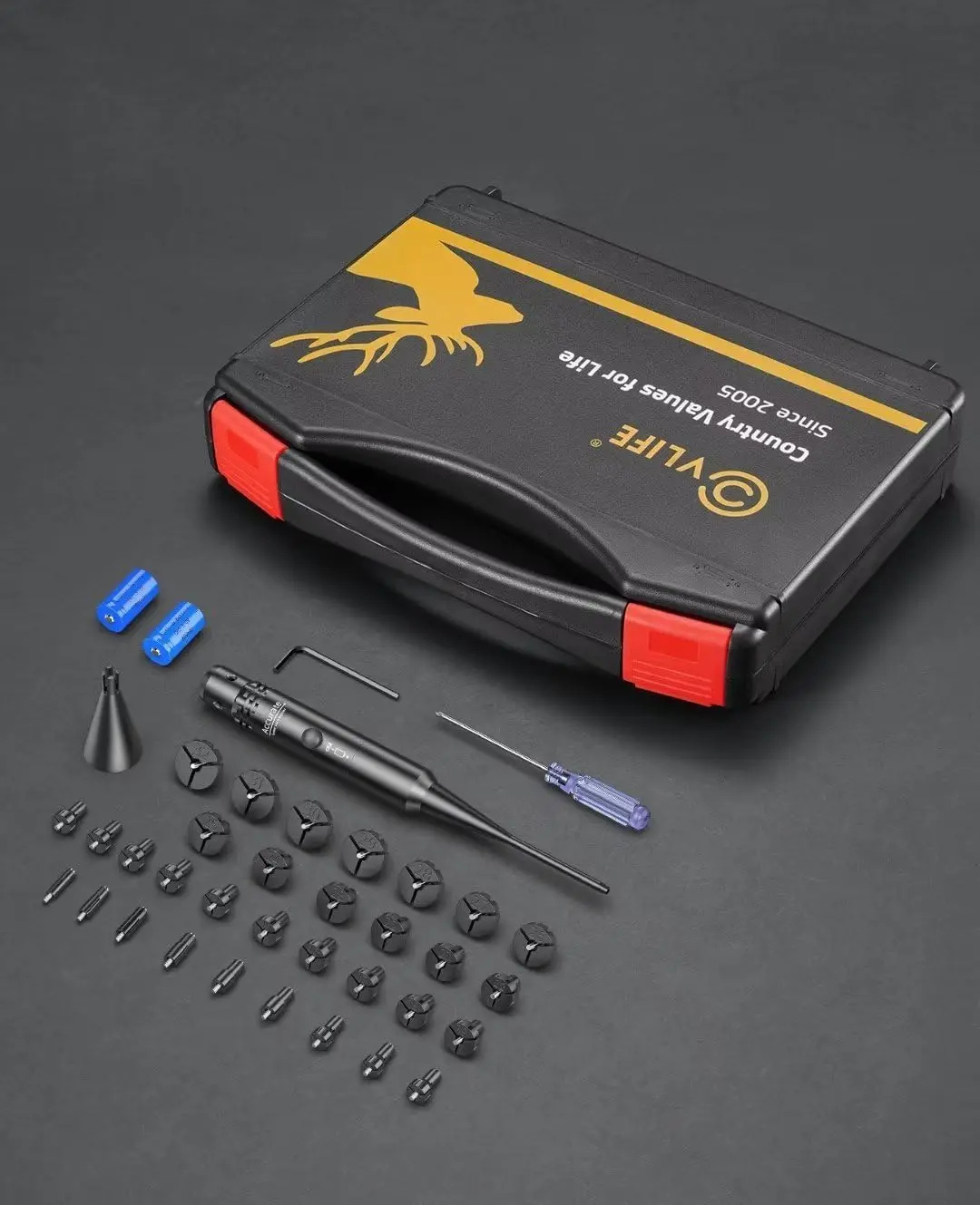 Laser Positioning Calibration Kit with 32 Adapters, Red Green Laser Marker with Button Switch, Universal Size for Outdoor Archery & Field Use