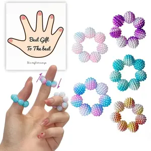 5pcs Sensory Studded Rings Adjustable Dual-Color Gradient Stress Relief Decompression Squeeze Beads Finger Massager for Adults Home Outdoor School Office Travel Gift Fidget Gift Set