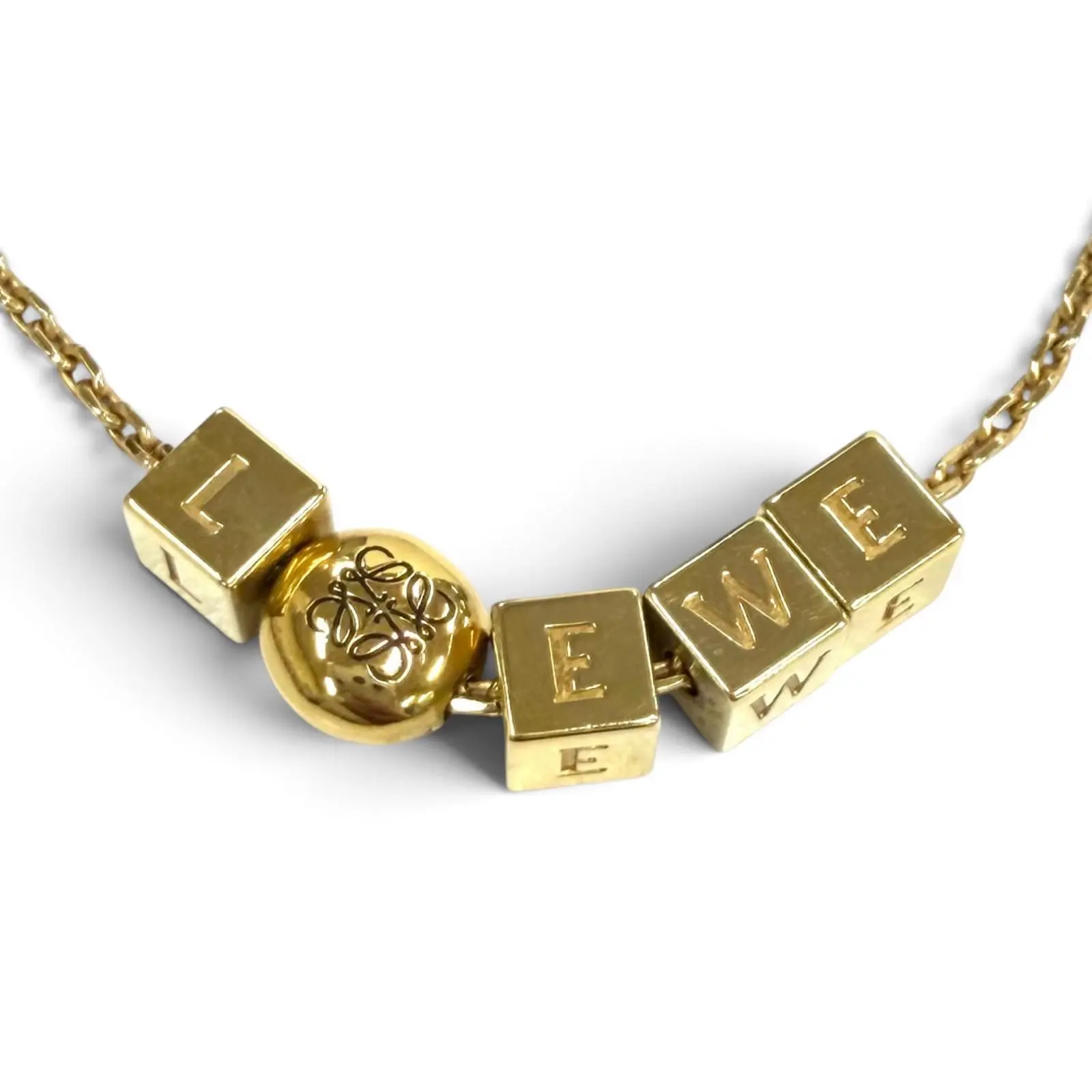 Pre-owned Loewe Sterling Silver 925 (Ag925) Small Leather Goods Pebble Cube AG925 Necklace