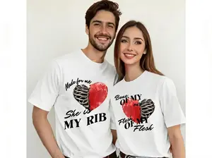 Couple Outfit, 1pc Romantic Couple Matching "Heart Letters" Printed T-Shirt - Casual Crew Neck Short Sleeve, Stretch Polyester Blend, Machine Washable - Perfect for Valentine's Day, Multiple  Valentine's Day T-Shirt Holiday Gift