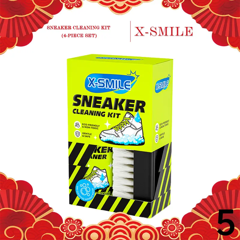 X-SMILE Premium Shoe Care Kit (Set of 4) — Dry cleaner and stain wipes, basketball shoe dry cleaner, includes dedicated cleaning brush, shoe care kit, sneaker edge stain removal cleaning set