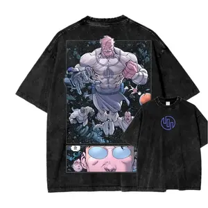Vintage Washed Black Invincible Omni Man Nolan Grayson Comic Graphic T Shirt for Men Women Oversized Short Sleeve Crewneck Cotton Tees Streetwear Casual Hip Hop Grunge Aesthetic Summer Top