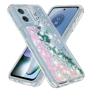 Luxury Hybrid Quicksand Bling Glitter Sparkle Colorful Gradient Transparent Fashion Cover Case Compatible With Motorola Moto G34 5G - Durable Phone Accessories