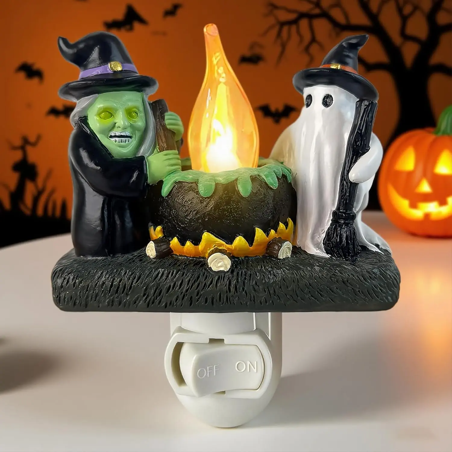 Halloweon Gift Ghost Campfire Nightlight, Ghost Witch Campfire Flickering Nightlight, Halloween Decoration Indoor Vintage,Halloweon Night Lights Plug in to Wall Halloween Decor Bedroom Home Decor